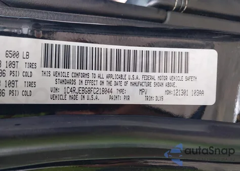 2015 Jeep Grand Cherokee Limited from USA, damaged, VIN 1C4RJEBG8FC218044